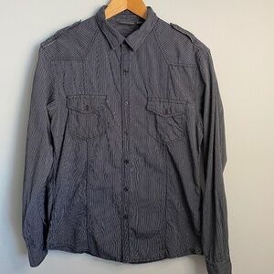 Esprit Men's Charcoal/Black Stripe Long Sleeve Button Up Shirt Size Medium
